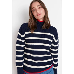 Trendyol Navy Blue Wide Pattern Striped Knitwear Sweater