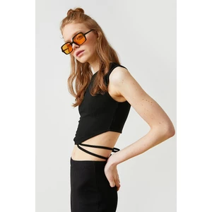 Koton Window Detailed Waist, Drawstring Crew Neck Crop Singlet.