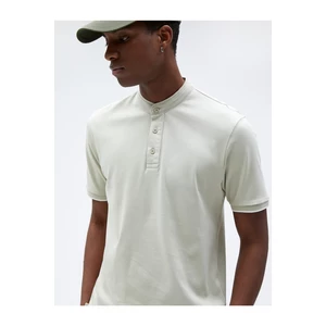 Koton T-Shirt with a wide collar, Slim fit Buttoned Short Sleeves Pile