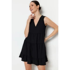 Trendyol Black Wide-Cut Mini Dress with Flowy Ruffles in Woven
