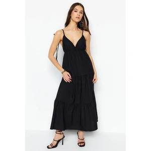 Trendyol Black V-Neck Maxi Dress with Woven Straps