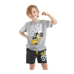 Denokids Beach Gym Boys' Gray T-shirt and Black Shorts Set.