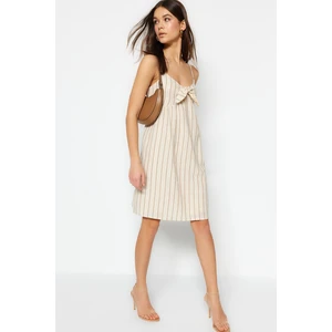 Trendyol Straight Cut Mini Woven Striped Ecru Dress