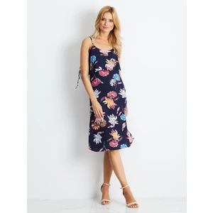 Navy blue dress with a floral motif