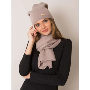 RUE PARIS Dark beige set of hat and scarf