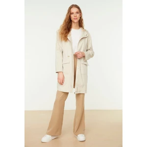 Trendyol Beige Hooded Adjustable Waist Woven Trench Coat