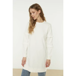 Trendyol Ecru Crew Neck Sleeves Frilly Knitted Tunic