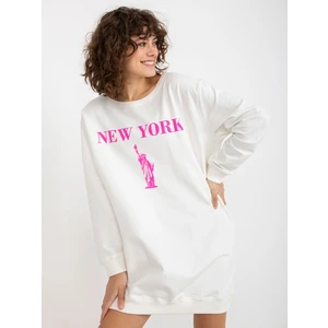 Ecru-pink long oversize sweatshirt with inscription