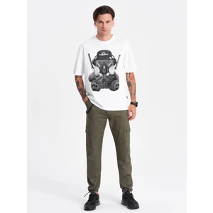 Ombre Men's pants with cargo pockets and leg hem - dark olive green