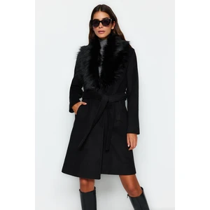 Trendyol Black Fur Collar Detailed Belted Coat