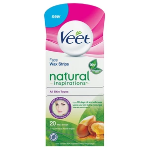 Veet Wax Strips Natural Inspirations™ voskové depilačné pásiky na tvár s arganovým olejom 20 ks