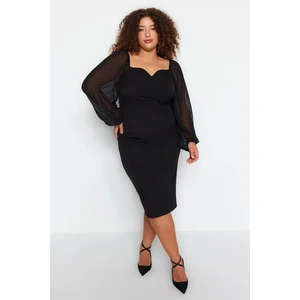 Trendyol Curve Black Plain Bodycone Mini szőtt Plus size ruha