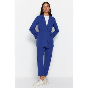 Trendyol Blue Lacing Detailed Crepe Jacket-Pants Woven Bottom-Top Set