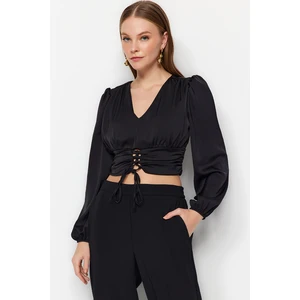 Trendyol Black Bound Satin Woven Blouse