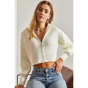 Bianco Lucci Women's Zippered Knitwear Cardigan