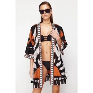 Trendyol Ethnic Pattern Belted Mini-Weave 100% Cotton Kimono & Caftan