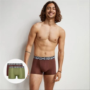 DIM COTTON 3D FLEX AIR BOXER 2x - Men's boxer briefs 2pcs - green - dark brown