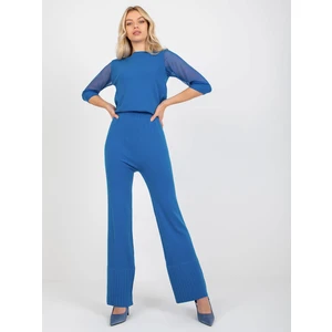 Dark blue knitted trousers with wide legs