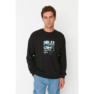 Trendyol Black Men's Oversize Fit Crew Neck Space Theme Sweatshirt