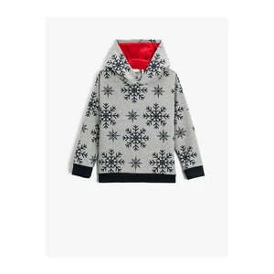 Koton Christmas Theme with Snowflake Print Hoodie Sweatshirt