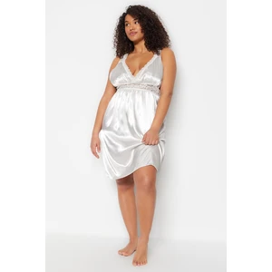 Trendyol Curve Weaving Lace Nightgown in Ecru Satin