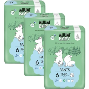 MUUMI Baby Pants 6 Junior 12-20 kg (108 ks), mesačné balenie nohavičkových eko plienok