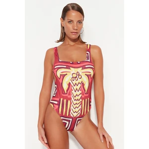 Trendyol Tropical Patterned Square Collar Regular Leg Swimsuit