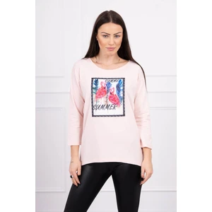 Blouse with flamingo graphics 3D powdered pink