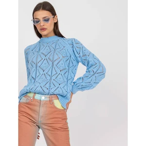 Blue openwork classic sweater with long sleeves RUE PARIS