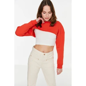 Trendyol Orange Super Crop Raised Knitted Slim Sweatshirt