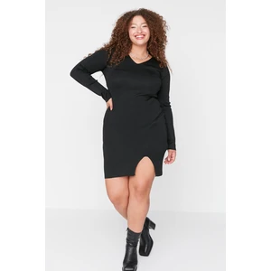 Trendyol Curve Black V-Neck Sweater Dress