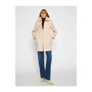 Koton Zippered Coat with Detachable Faux Fur Collar Detail