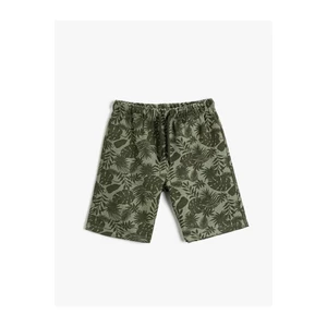 Koton Palm Pattern Shorts Above Knee Tie Waist