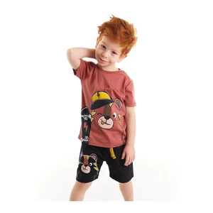 Denokids Skateboarding Boys' Cotton T-Shirt Black Shorts Set