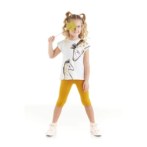 Denokids Giraffe Girls' White T-shirt, Mustard Leggings Summer Suite