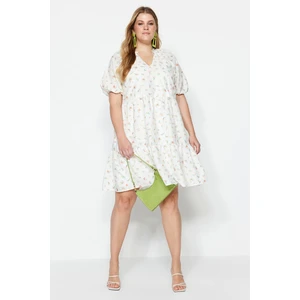 Trendyol Curve White Embroidered Woven V-Neck Dress