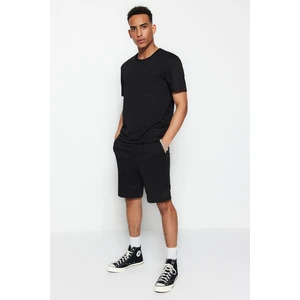 Trendyol Black Men's Regular/Regular Cut Tshirt-Shorts Cotton Tracksuit Set