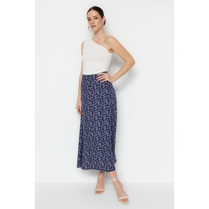 Trendyol Blue Floral Pattern Viscose Woven Midi Skirt