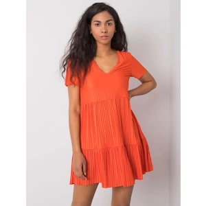 RUE PARIS Orange pleated dress with a frill