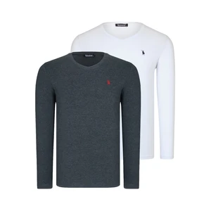 DUAL SET T8587 DEWBERRY V COLLAR MEN'S SWEATSHIRT-WHITE-ANTHRACITIS