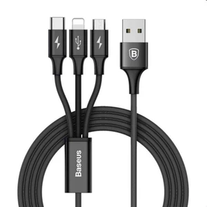 Baseus Rapid Series 3v1 kábel USB-A/Micro-USB+Lightning+USB-C 3A 1.2m, čierny