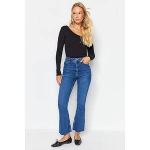 Trendyol Dark Blue High Waist Crop Flare Jeans