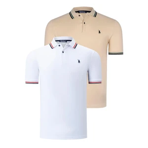 DUAL SET T8594 DEWBERRY MENS T-SHIRT-WHITE-BEIGE