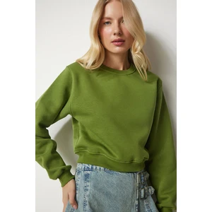 Happiness İstanbul Women's Pistachio Shark Crop Sweatshirt