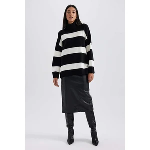 DEFACTO Faux Leather Normal Waist Midi Knitted Skirt