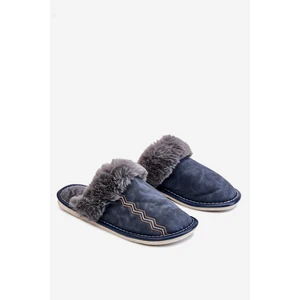 Men's warm slippers with fur navy blue Aron