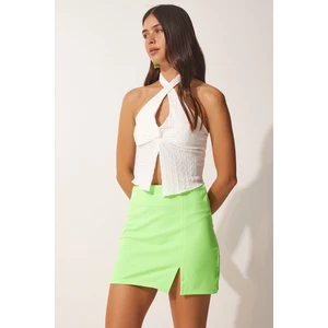 Happiness İstanbul Women's Neon Green Slit Mini Skirt