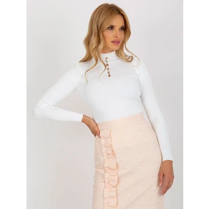 White fitted blouse with ribbed turtleneck