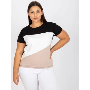 Black and beige plus size t-shirt with short sleeves