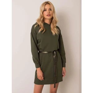 Women's Sweatshirt Dress with Belt - khaki